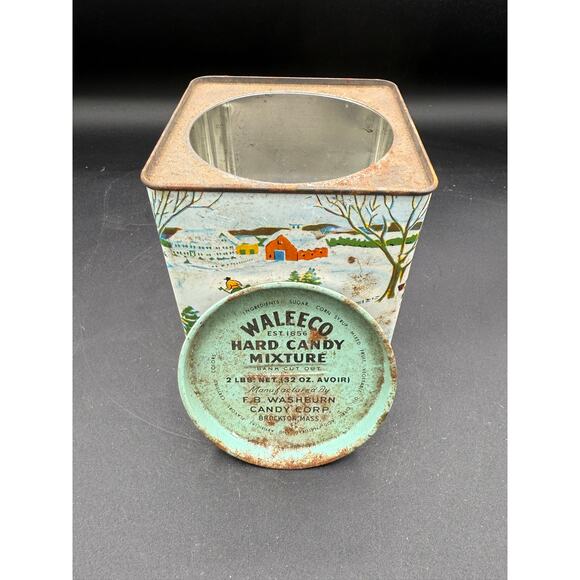 Vintage Waleeco Hard Candy Winter Scene Advertising Tin Can Box - D5 - Picture 6 of 9